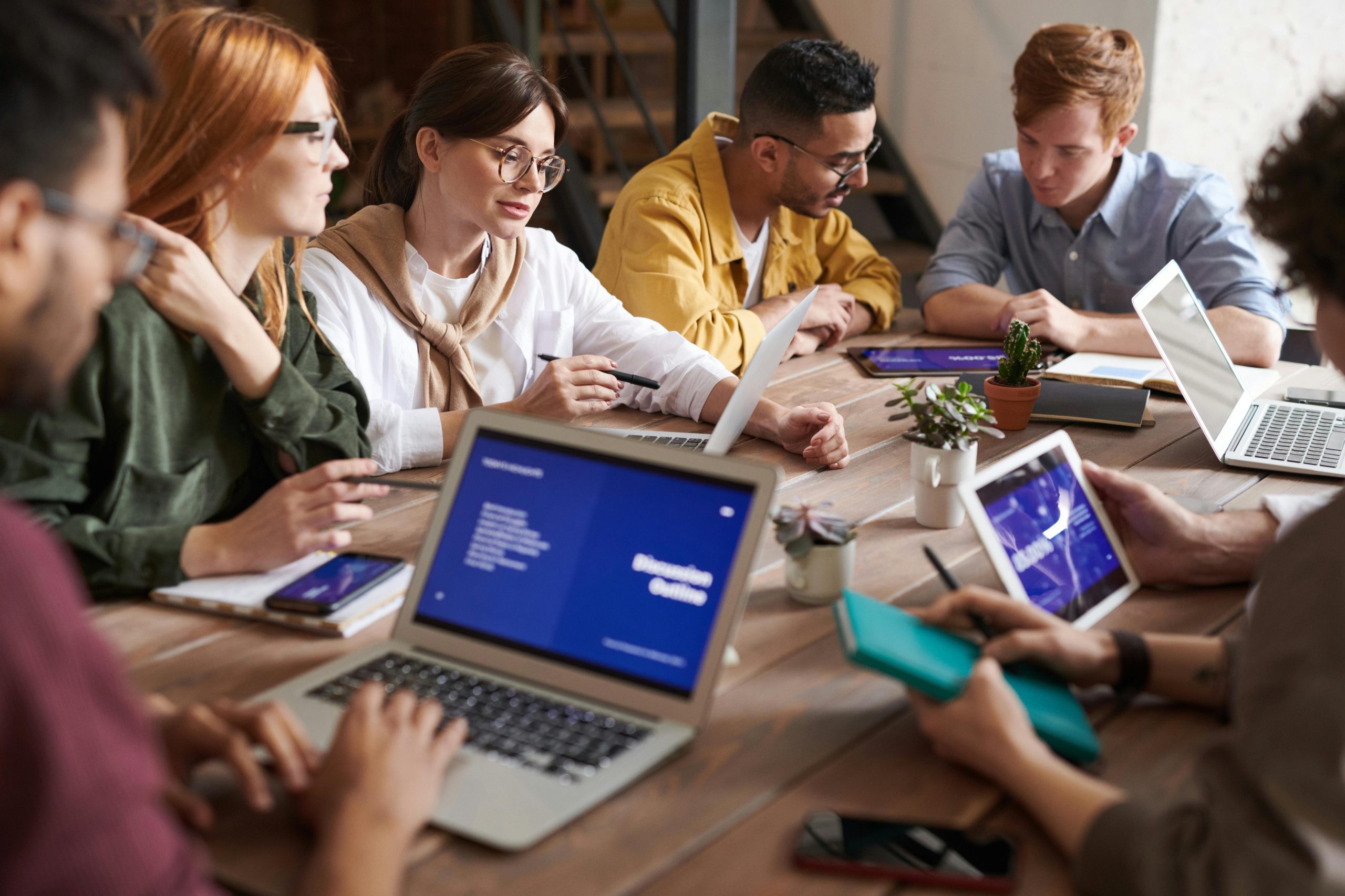 Team working at computers